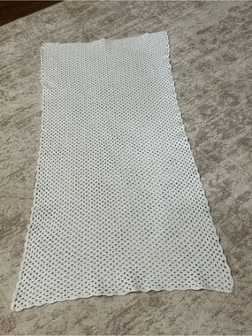 Handmade White Crochet Throw Blanket - Soft Home Accent